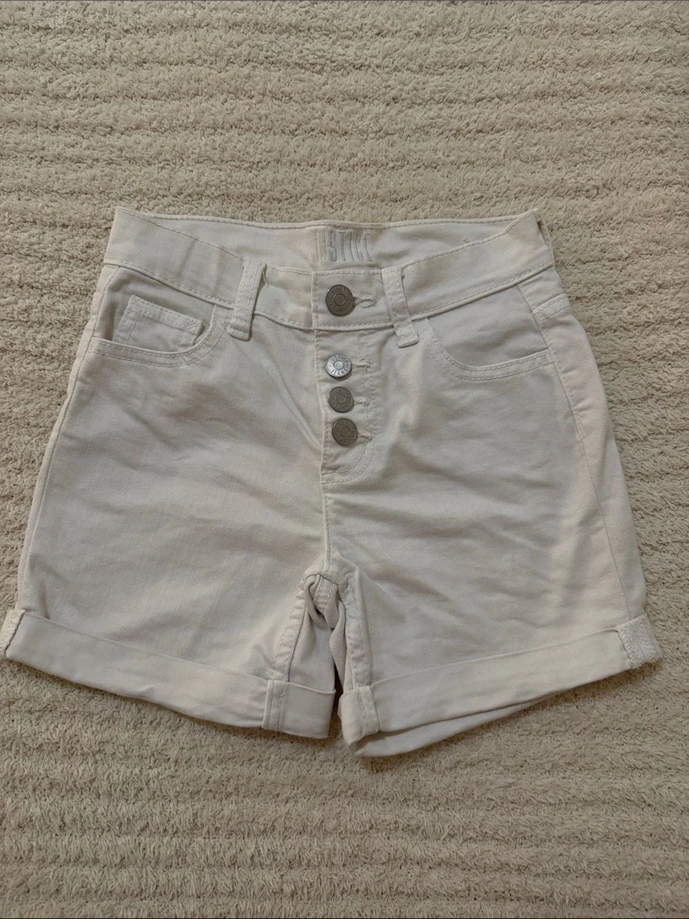 Justice Cream Button-Front Rolled-Hem Girls' Shorts